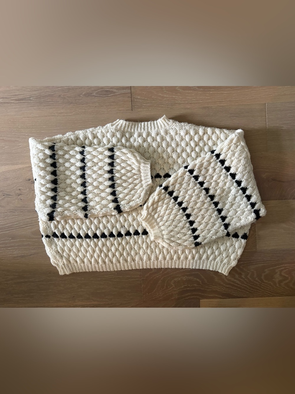 12th Tribe Cream Crewneck Sweater with Black Stripe Accents